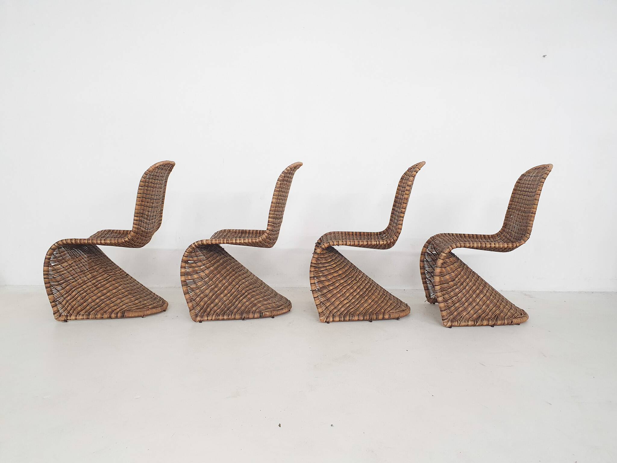 Set of four rattan S-chairs