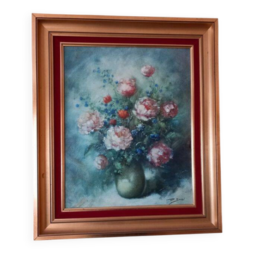 Superb oil on canvas signed by Pierre Sorel - Bouquet of flowers - Gilded frame