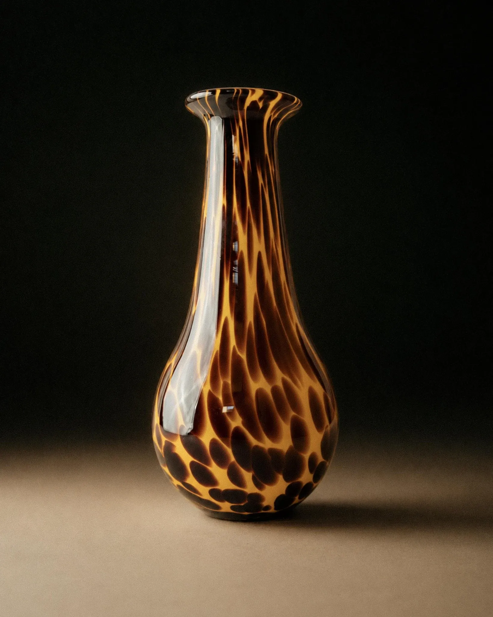 Vintage Murano glass vase from the 1990s, yellow art glass with brown spots, postmodern Italian design, sculptural flower vase, elegant gift idea.