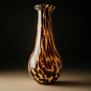 Vintage Murano glass vase from the 1990s, yellow art glass with brown spots, postmodern Italian design, sculptural flower vase, elegant gift idea.