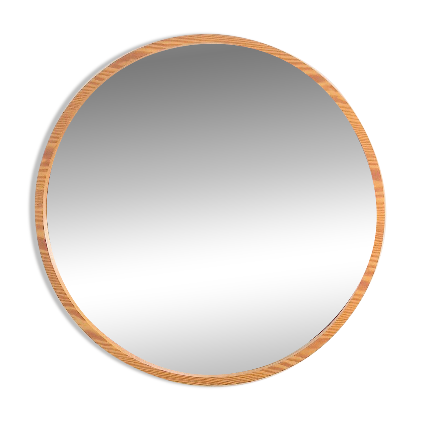 Large Mid-Century Round Pine Mirror, Denmark, 1960s