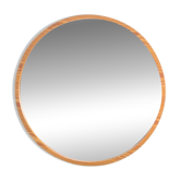 Large Mid-Century Round Pine Mirror, Denmark, 1960s