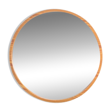 Large Mid-Century Round Pine Mirror, Denmark, 1960s