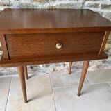 60s bedside table varnished wood compass feet