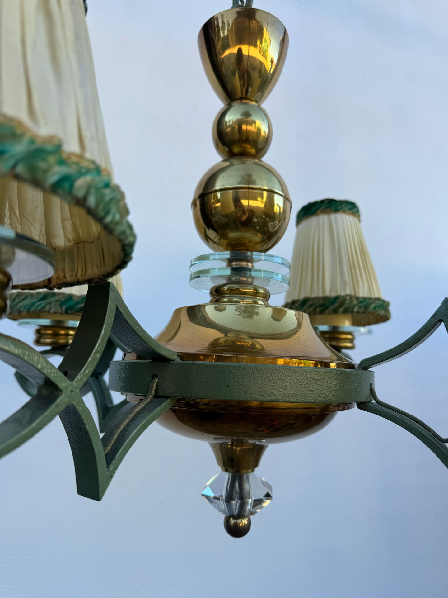 Art Deco brass and glass chandelier