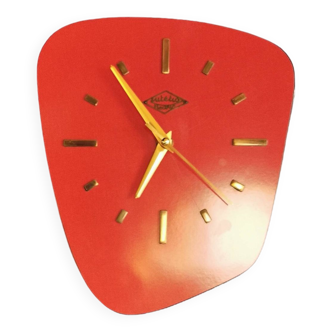 Vintage formica clock silent asymmetrical wall pendulum "Lutetia red"