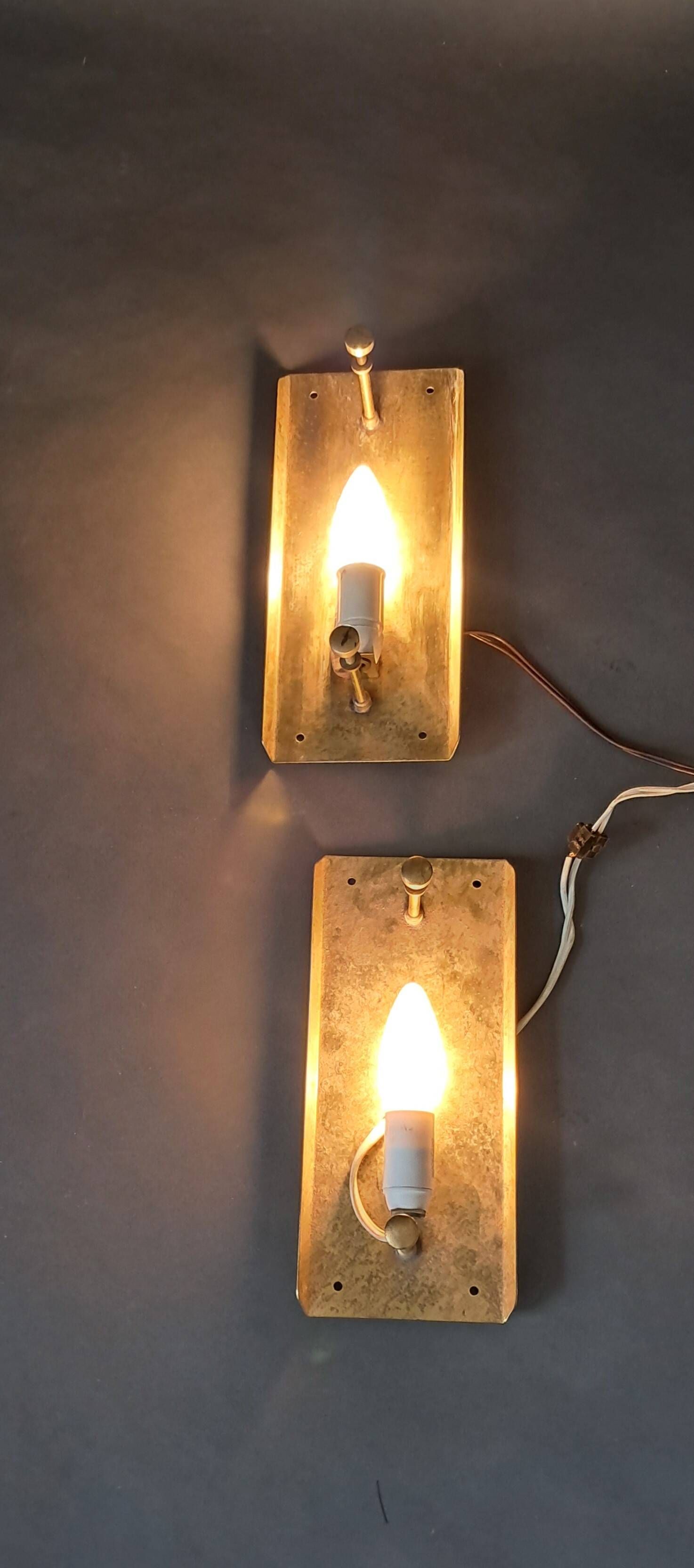 Pair of gilt brass and crystal sconces by Carl Fagerlund for Orrefors, 1960.