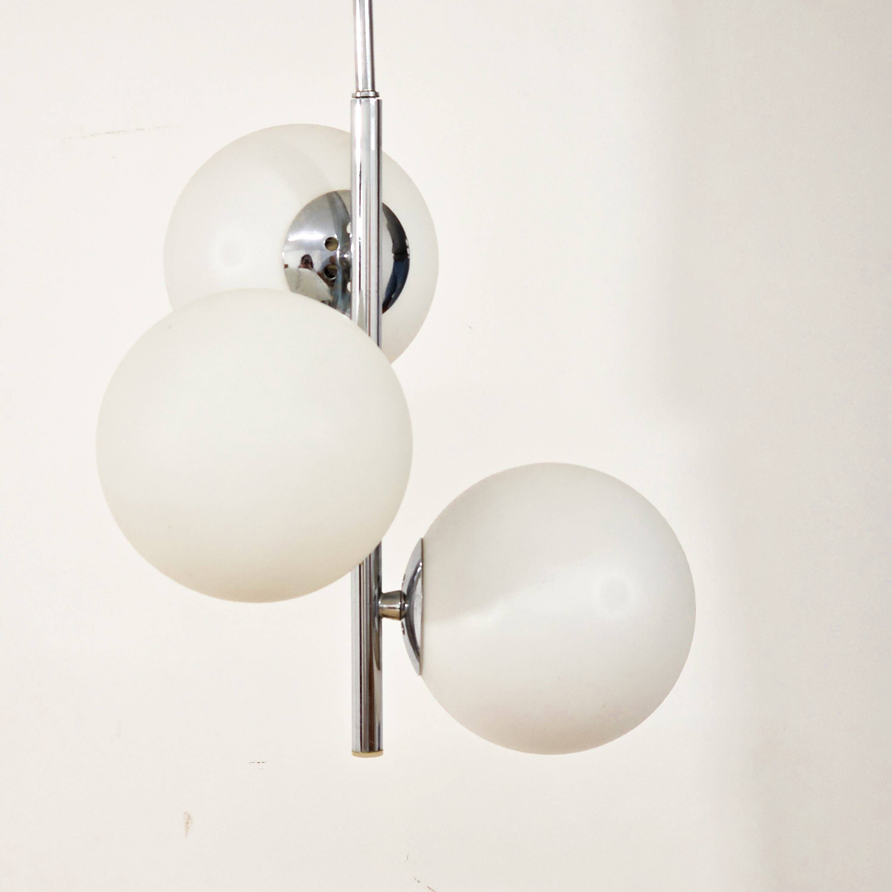 Chrome vintage chandelier with globes – 1970s modernist design