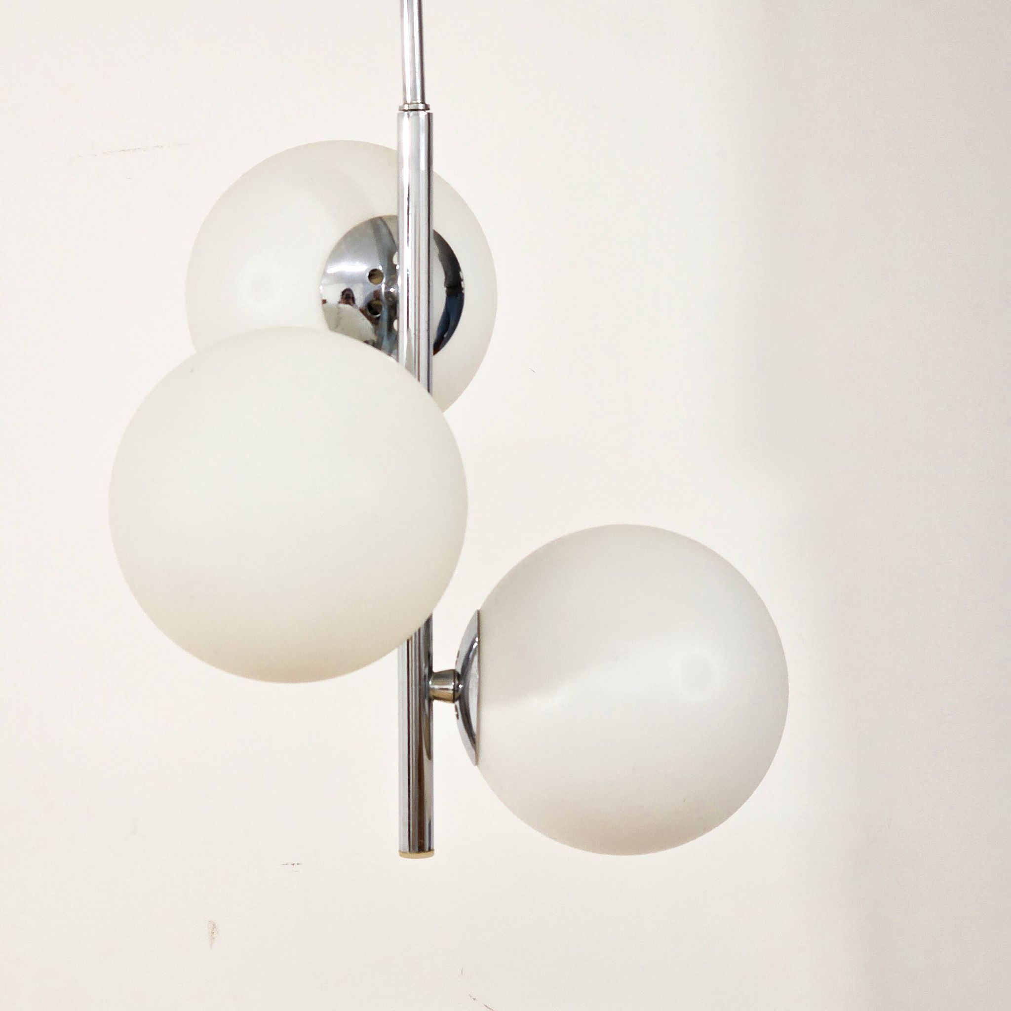 Chrome vintage chandelier with globes – 1970s modernist design