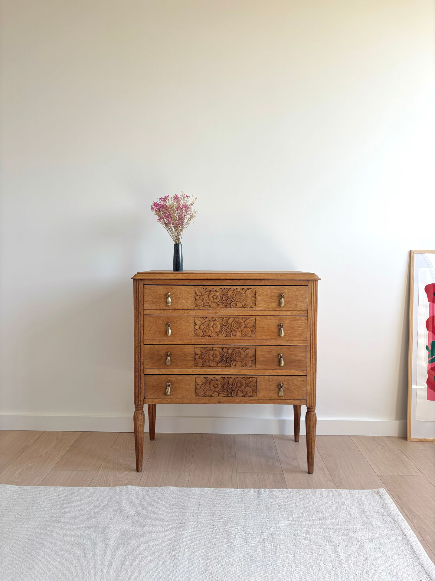 Commode ancienne art déco chêne massif - 4 tiroirs renovée