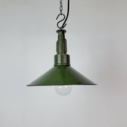 Industrial Green Enamel Military Pendant Lamp with Cast Aluminium Top, 1960