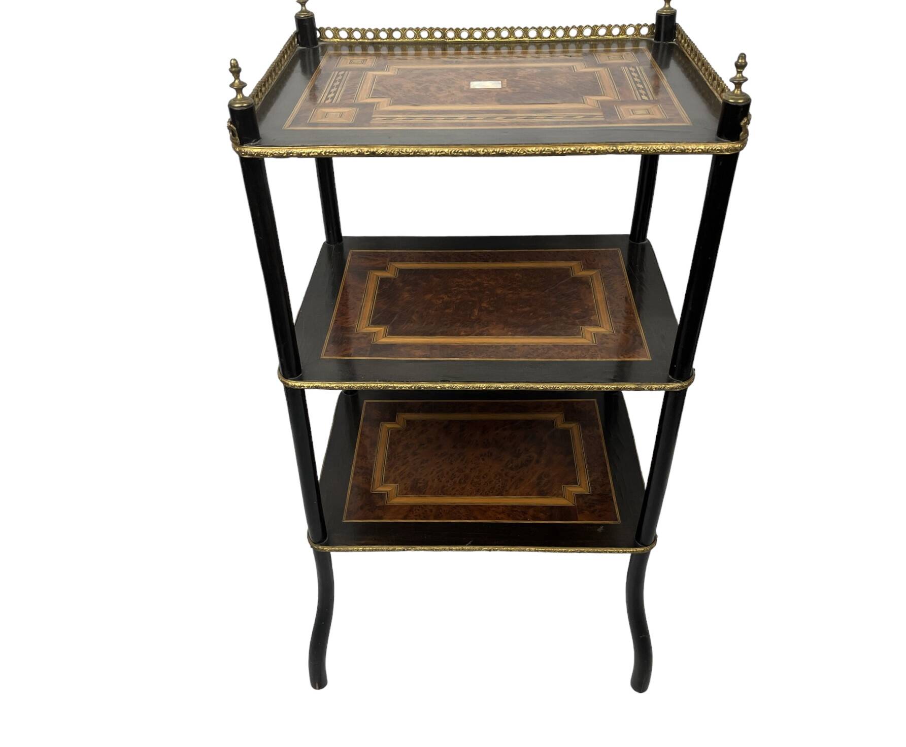 Old three-level Napoleon III marquetry sideboard, late 19th century