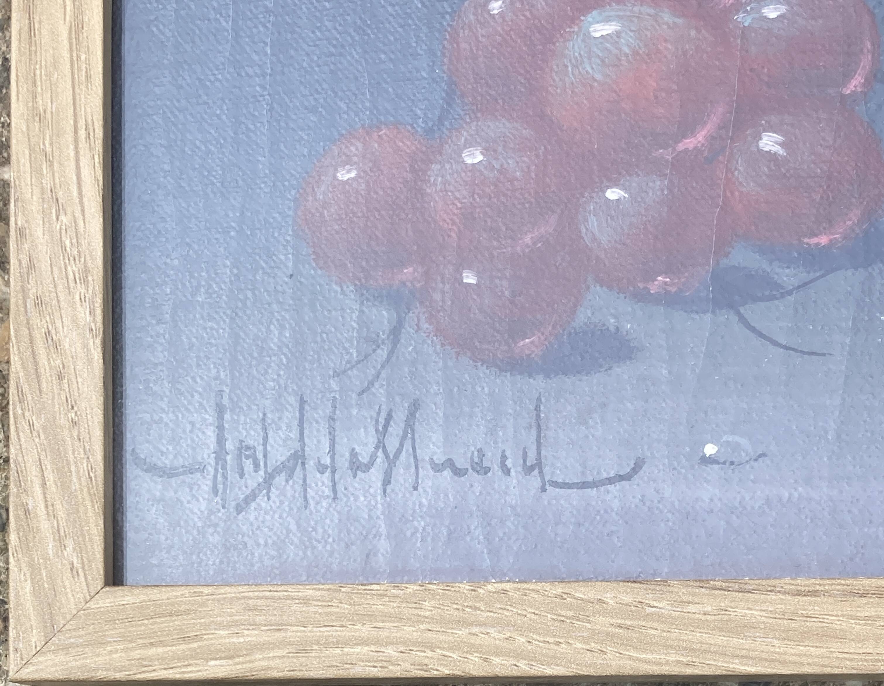 Painting - Still life: Glass of wine and grapes