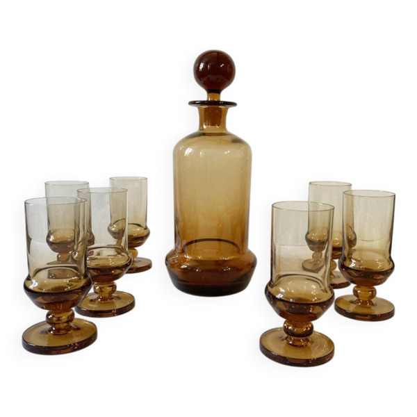 Service à liqueur art déco en verre ambré