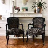 Restored Louis XV-style leopard convertible chairs
