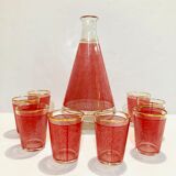Set red liquor 1 carafe + 8 glasses Bvb France -retro cuisine vintagz