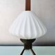 Vintage wooden tripod lamp with pleated glass lampshade, 1970