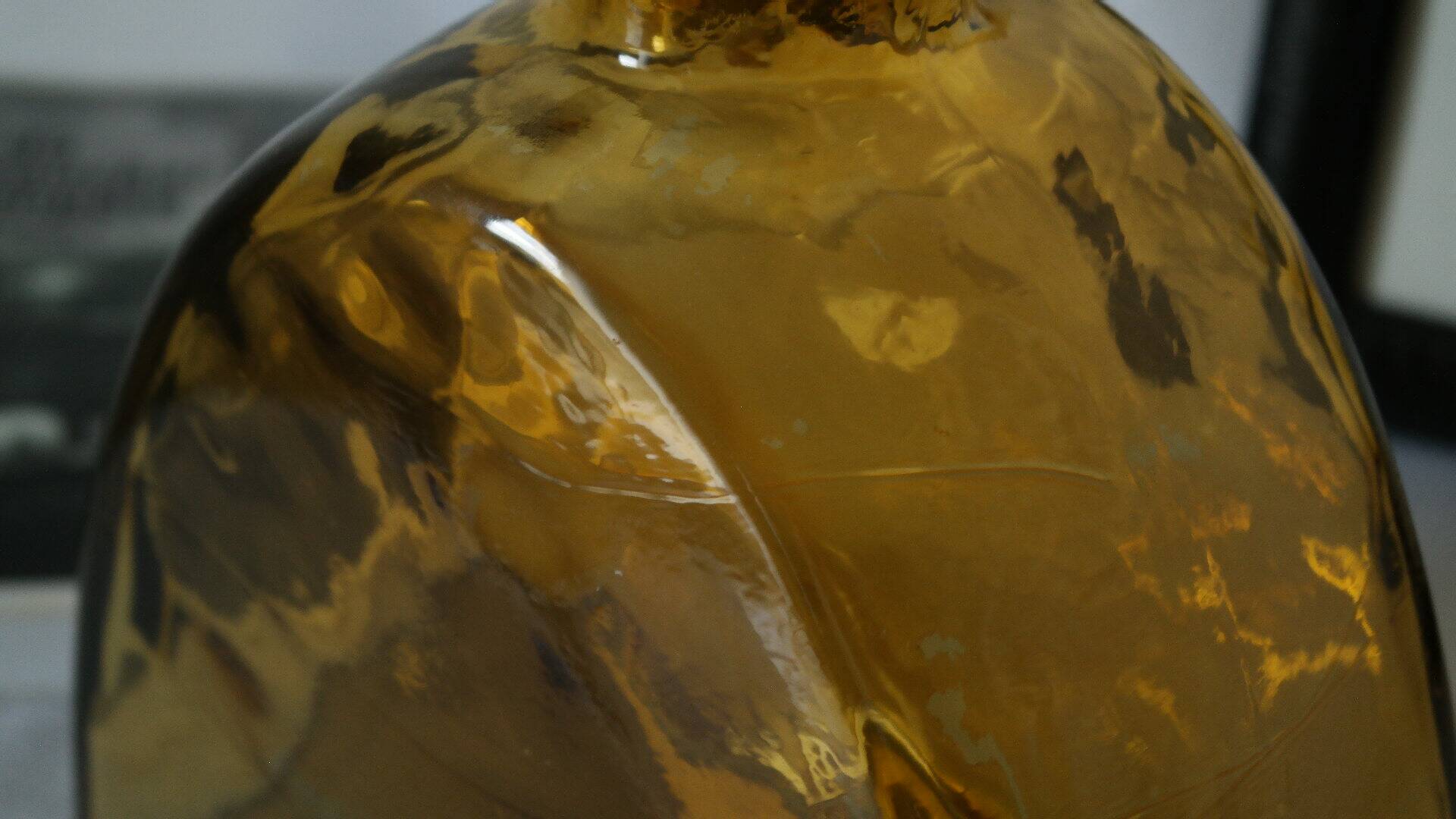 Vintage thick amber glazed glass carafe vase