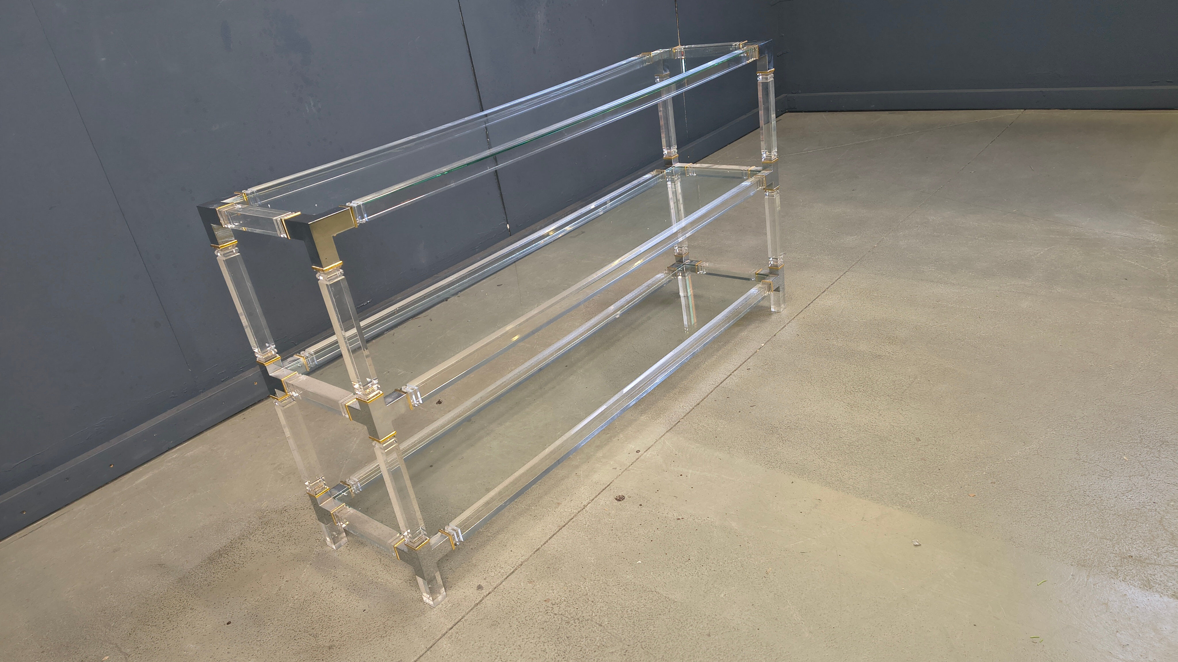 Table console en chrome et lucite, années 1970