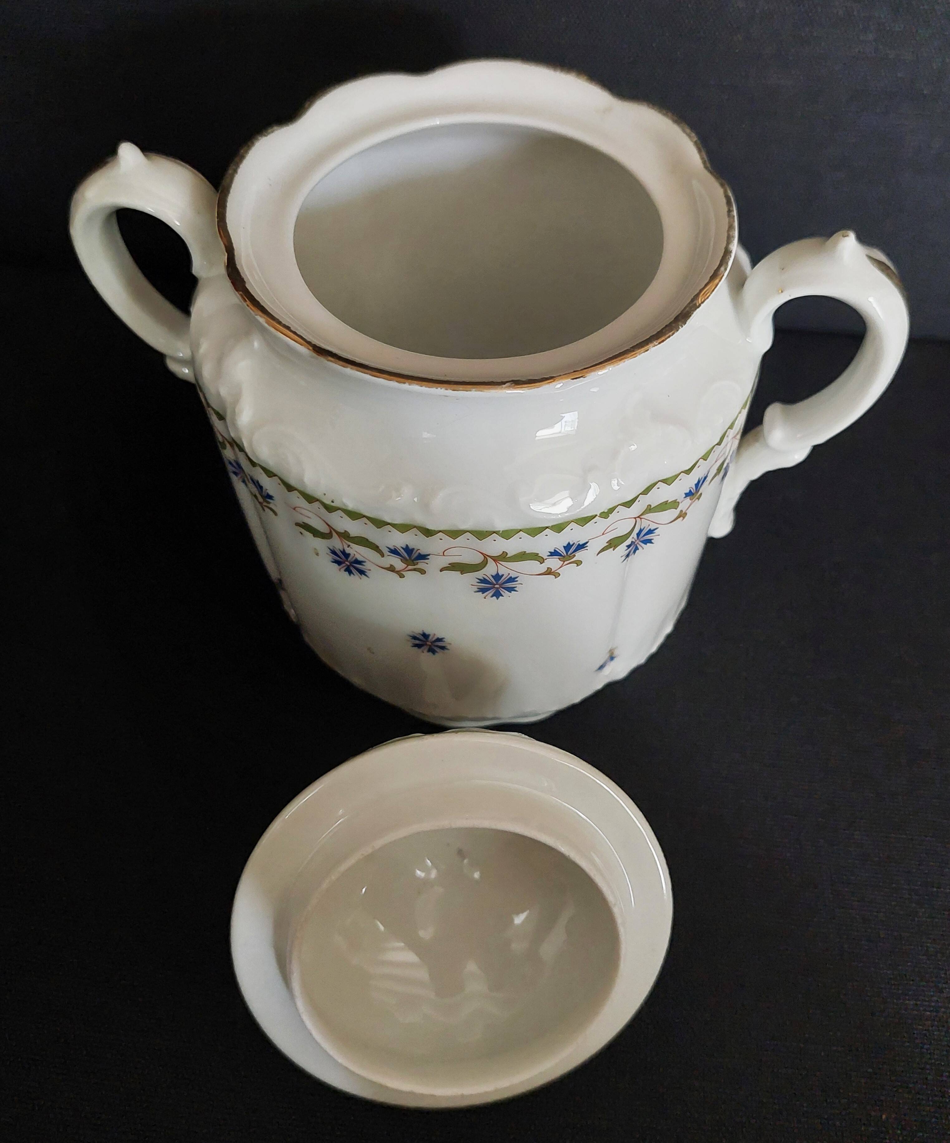 Sugar bowl decorated with cornflowers Limoges first half of the 20th century