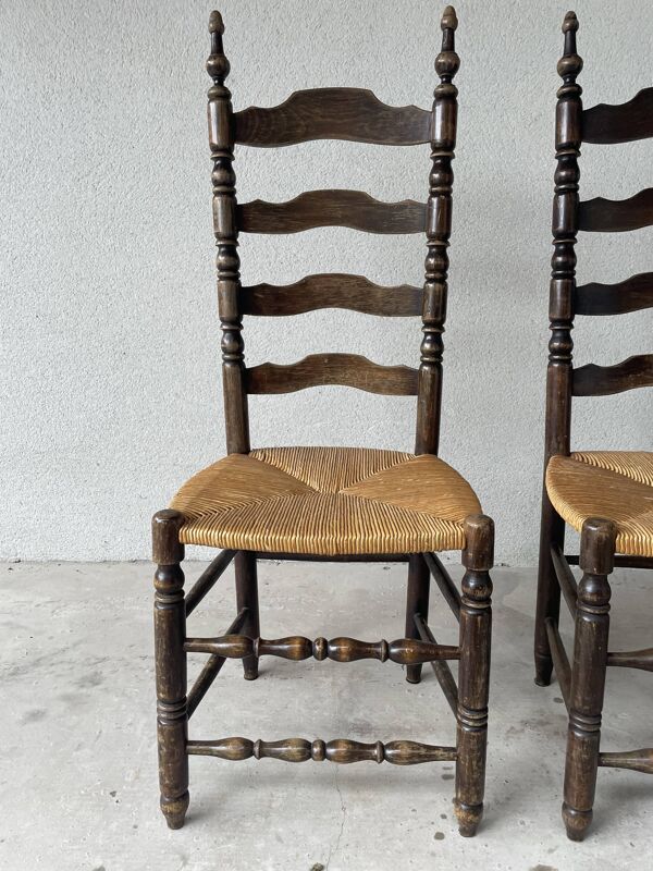 Chaise style campagnard bois massif et paille 1950