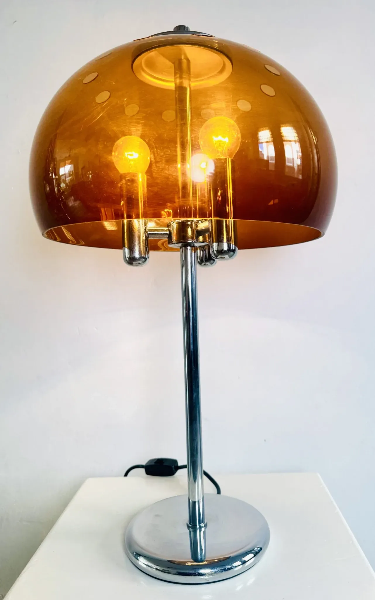 Mid-Century Chromed Mushroom Table Lamp With Acrylic Shade, Europe 1970S
