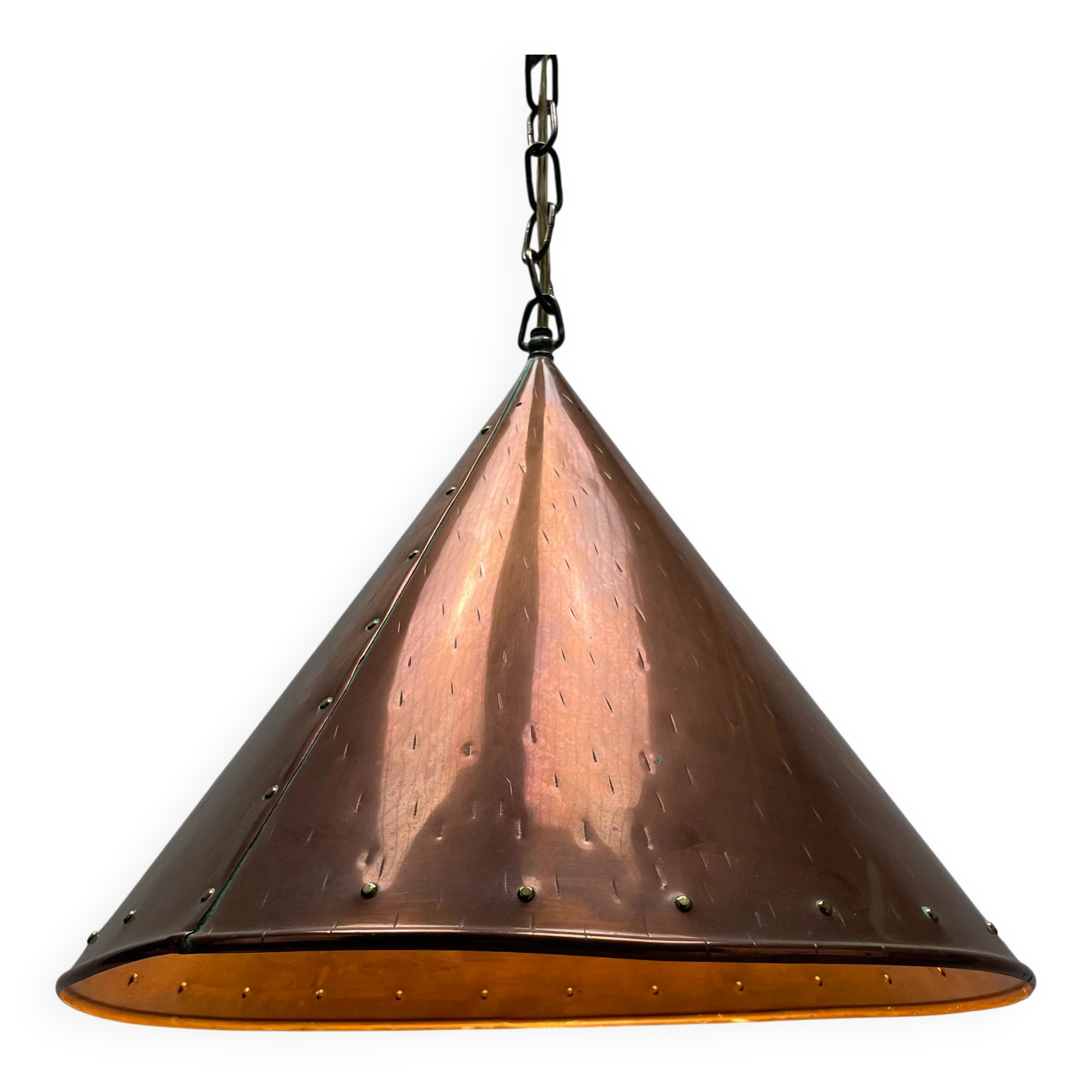 Conical suspended copper pendant by E.S Horn Aalestrup, Denmark 1950