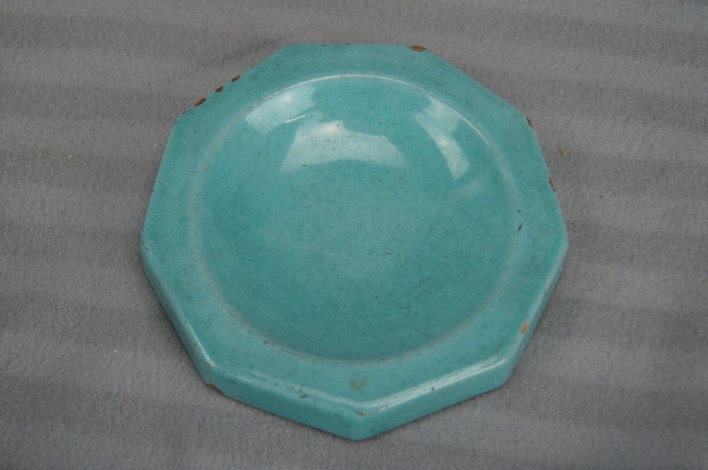 Octagonal blue-green ceramic pot and pouch Lifas / Alice Sordet-Bonifas (1902-1975)