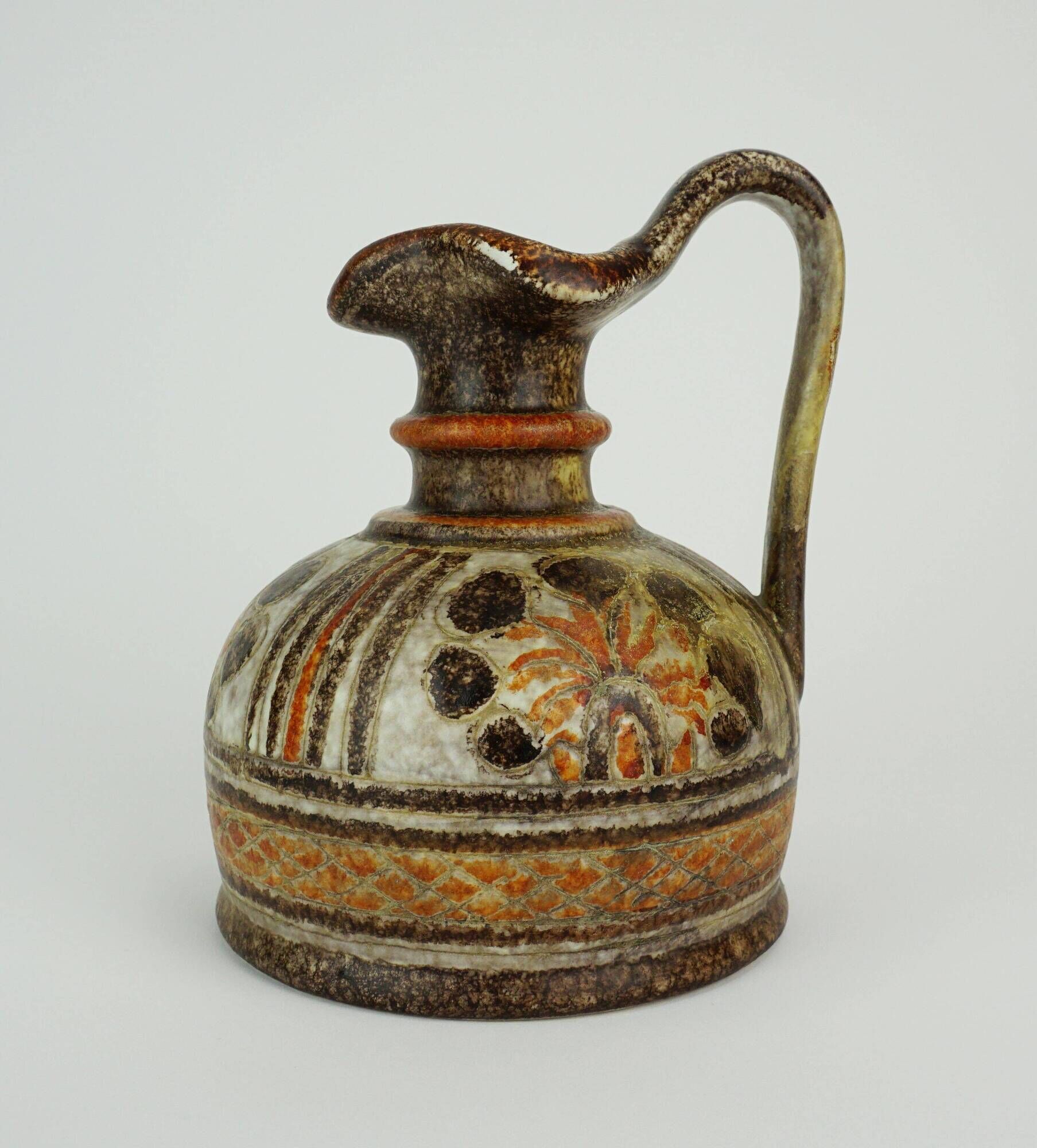 Italian ceramic vase jug italica ars model 1680/16 brown and orange