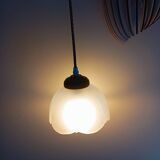 Vintage white frosted corolla glass pendant light, orange pixel cord