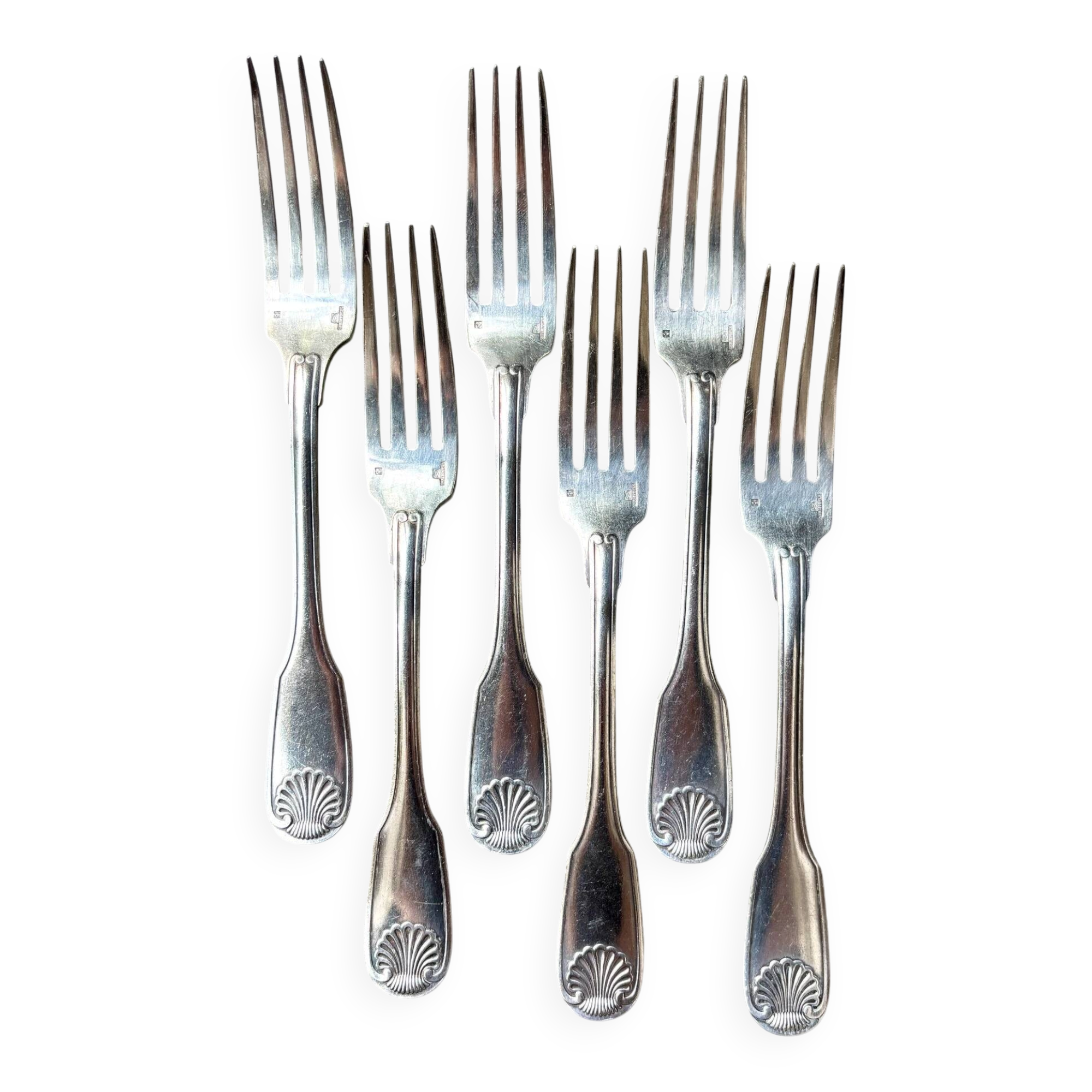 6 Christofle silver-plated forks, shell design