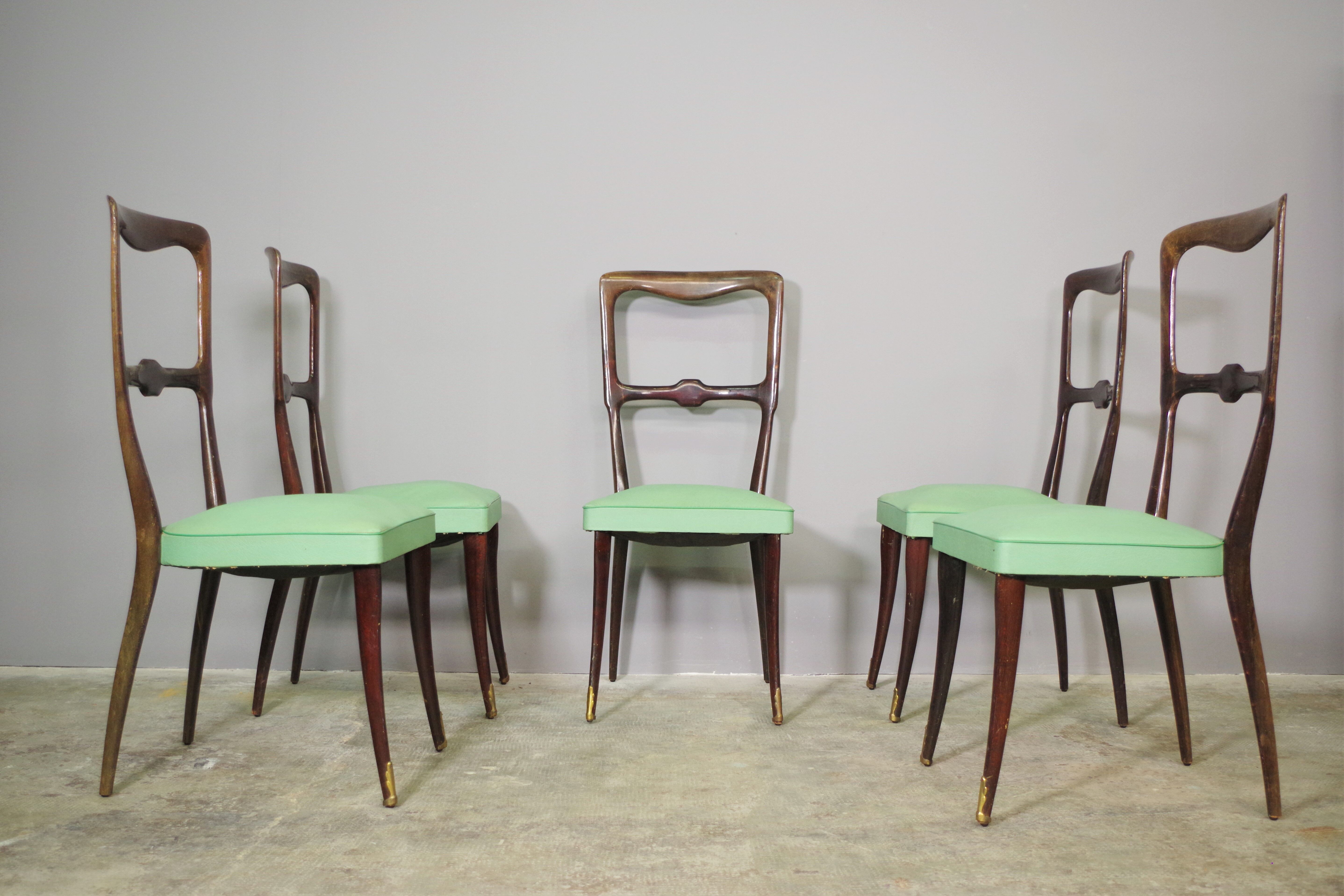 Set of 4 beech wood chairs from the 1950s