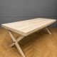 Very large industrial design table / sandblasted solid wood / L 242 cm