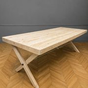 Very large industrial design table / sandblasted solid wood / L 242 cm