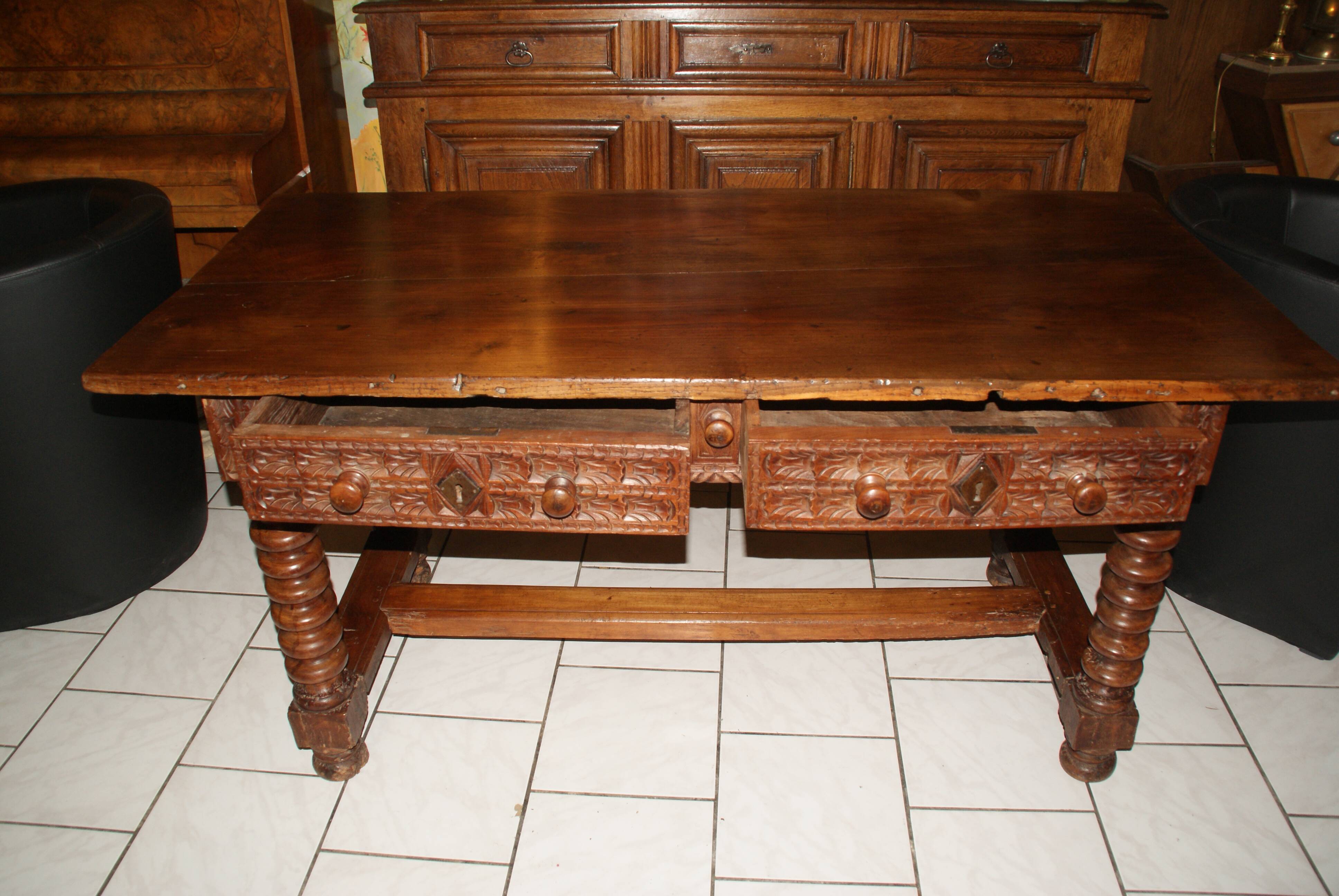 SAVOYARD CHALET TABLE, carved, with two drawers, late 18th century