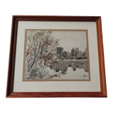 Watercolor landscape of Sologne