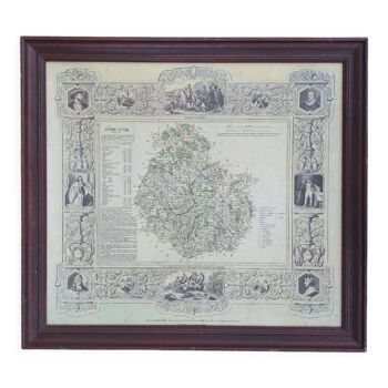 Ancienne carte encadrée Côte d'Or XIXe atlas universel