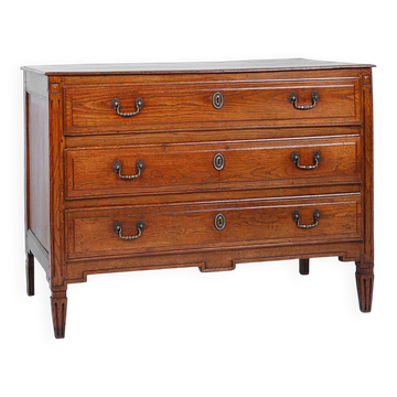 Commode rustique française en chêne avec 3 tiroirs, années 1850.