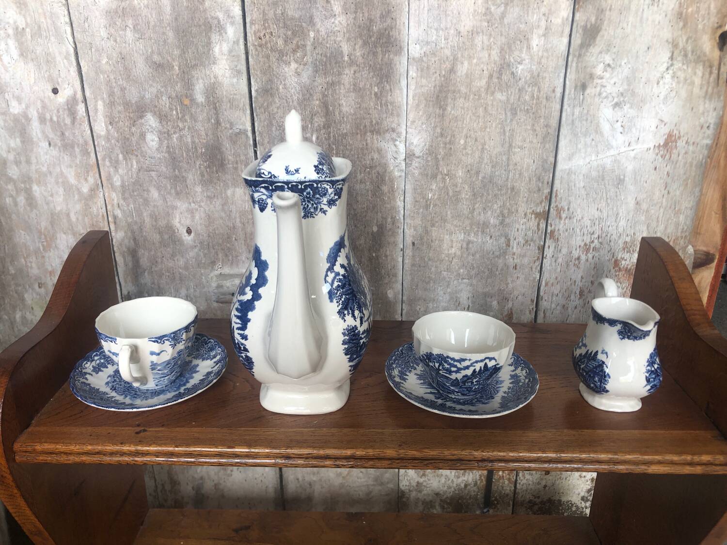 Old tea service the brook myott white ceramic blue decor england