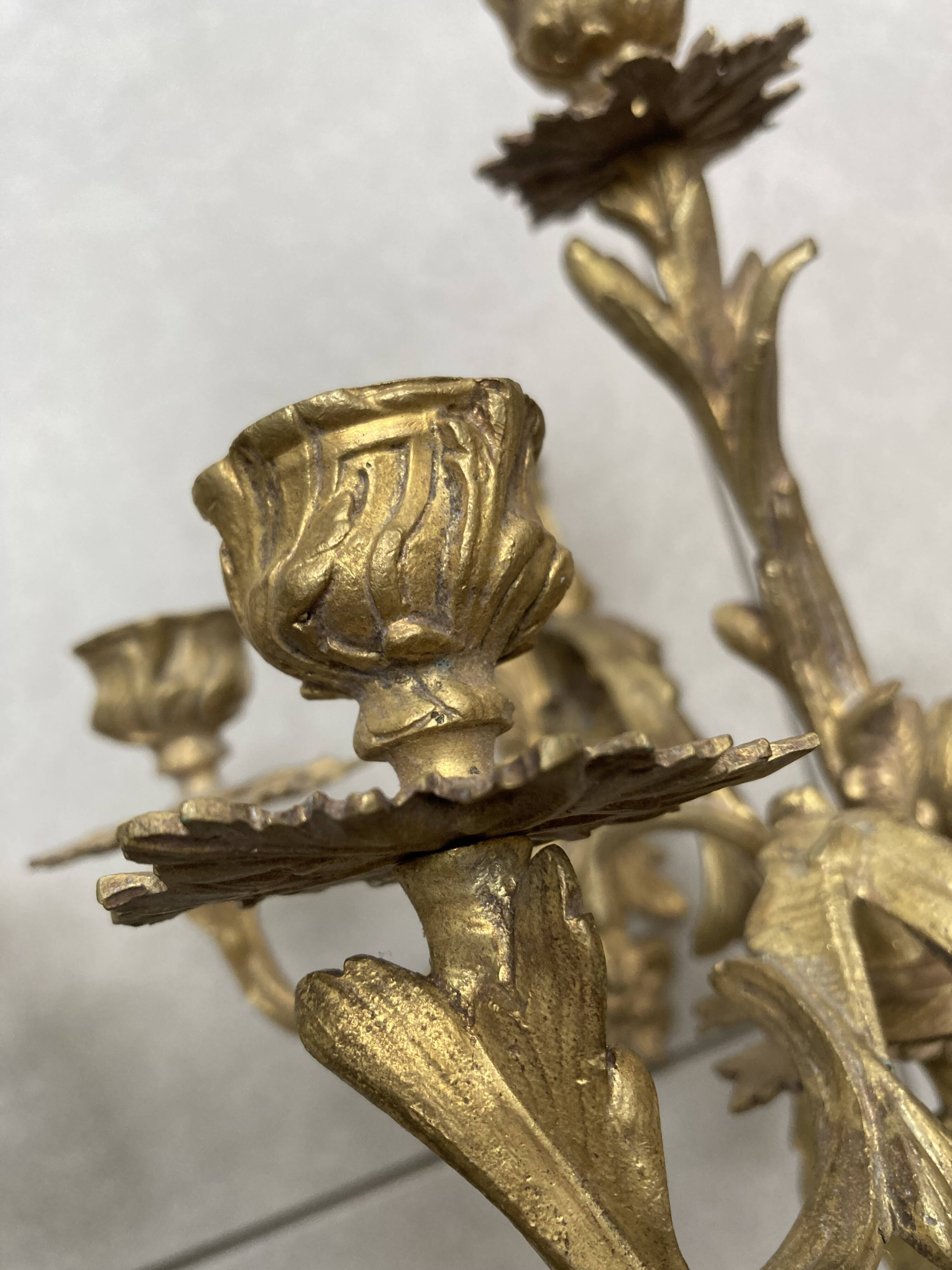 Pair of 5-light gold wall candlesticks