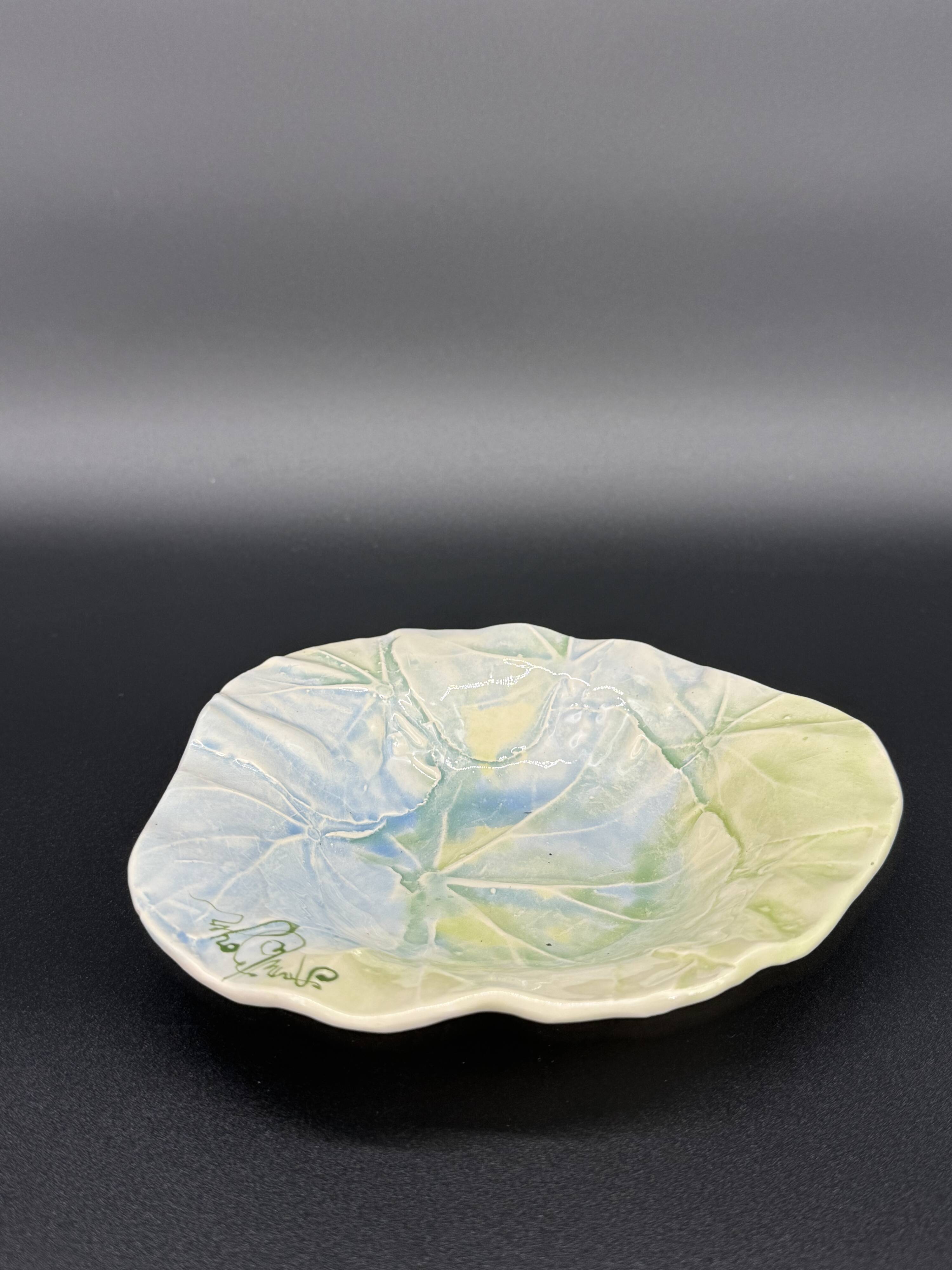 Water leaf ceramic bowl signed Annette Boyer