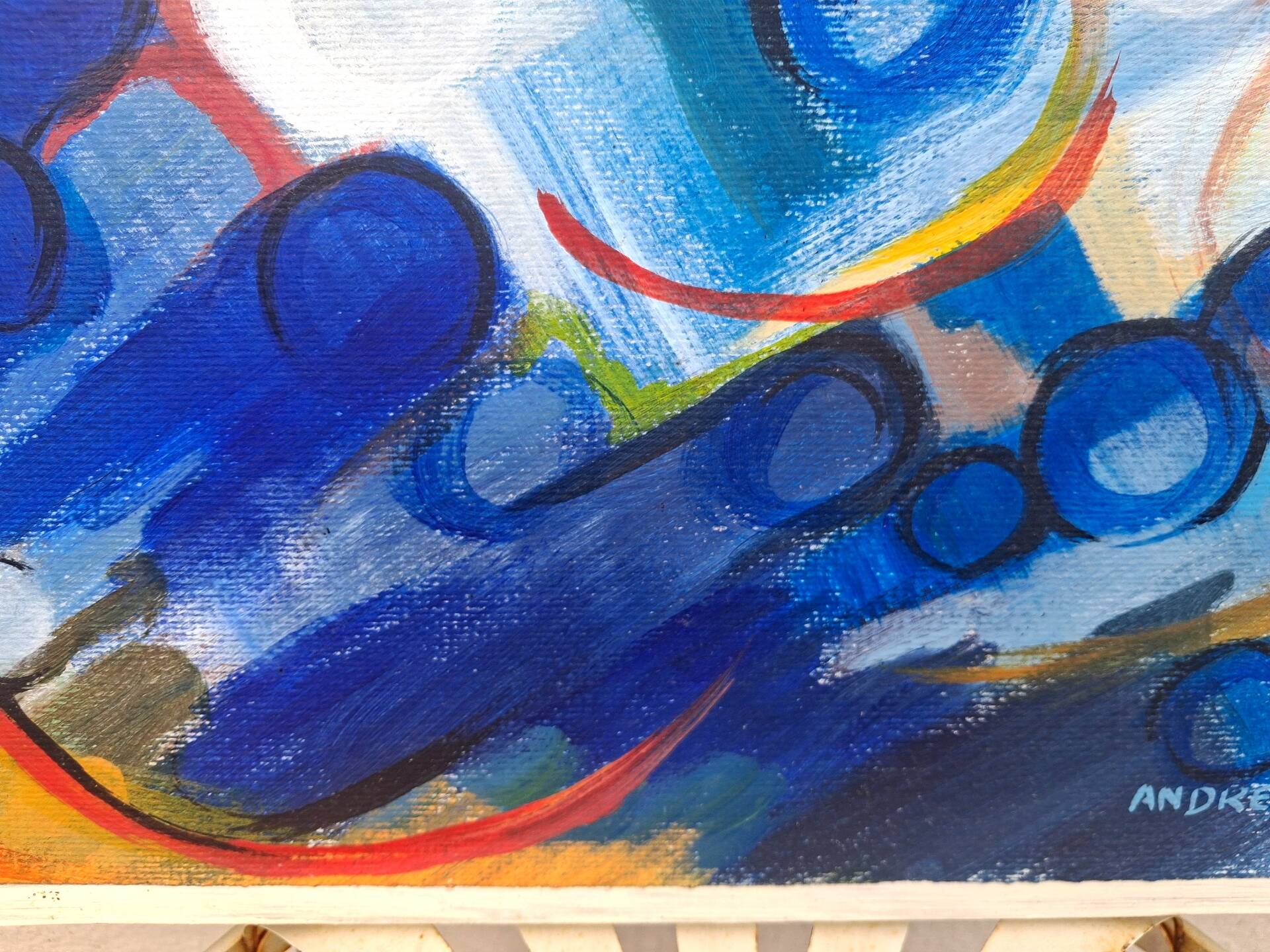 Abstract painting signed by André Meunier, modernist, design.
