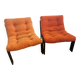 2 fauteuils en velours orange Vintage année 1974