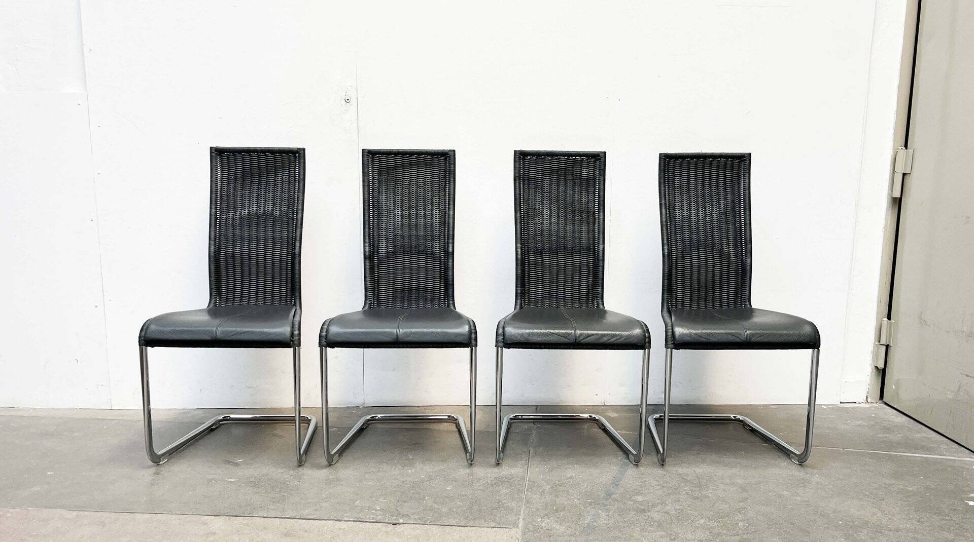 Grey German cantilever chairs B25 with leather cushions from Tecta, set of 4.