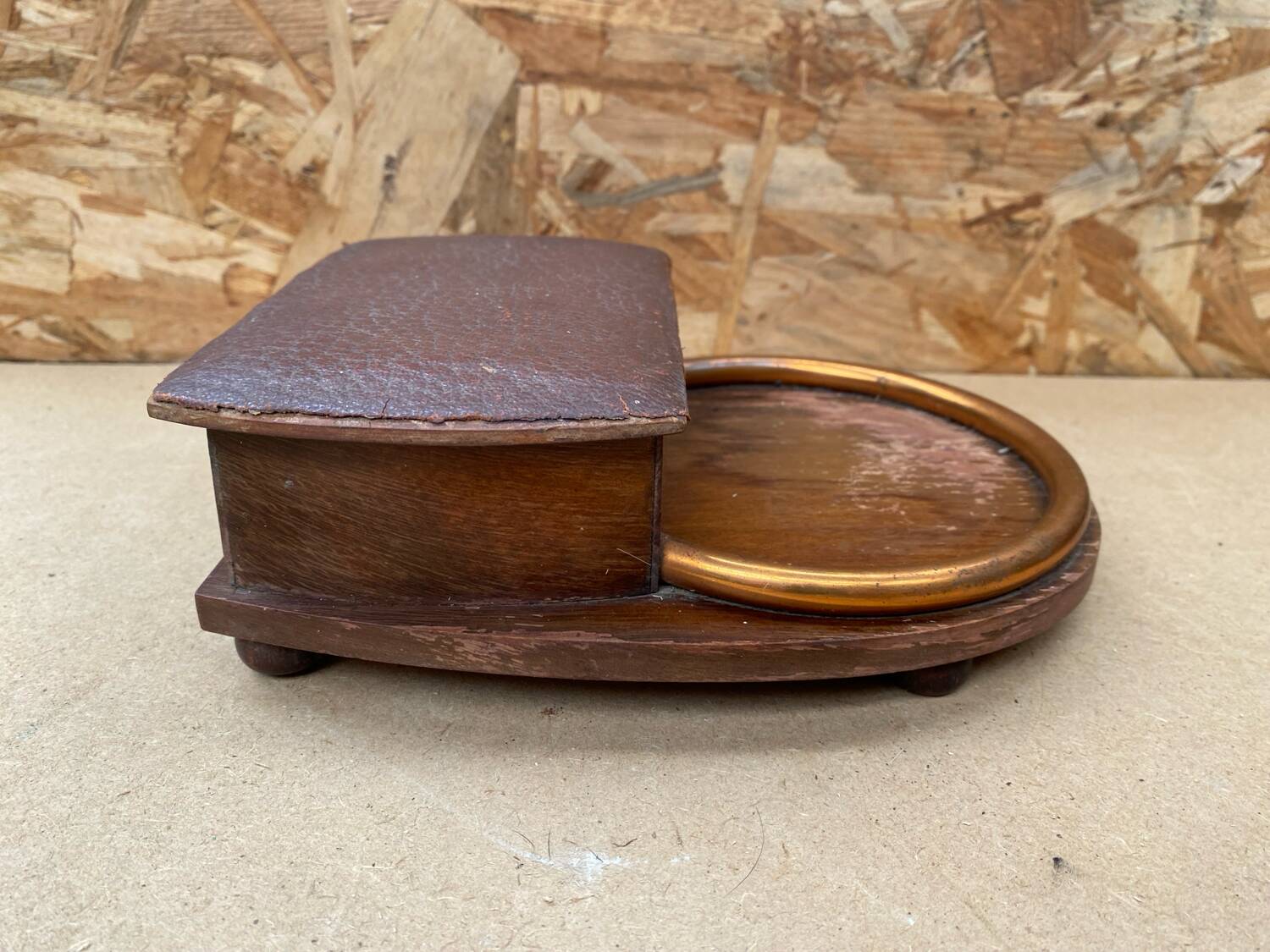 Antique cigarette tobacco dispenser wood & copper 1960s vintage