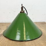 Industrial British Green Enamel Factory Pendant Lamp, 1950s
