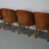 Fauteuils club style art déco en cuir cognac, pays-bas, set de quatre