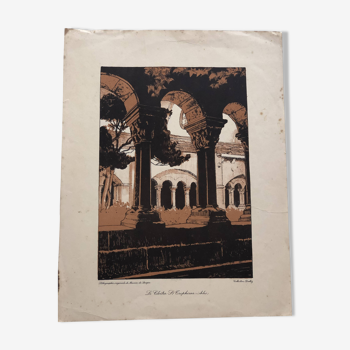 Lithographie 1920 le cloitre d'arles maurice de becque collection dalloz cathédrale bouches rhône 13