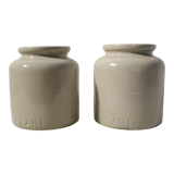 Vintage LAB-Lagny mustard pot in beige glazed stoneware (x2)