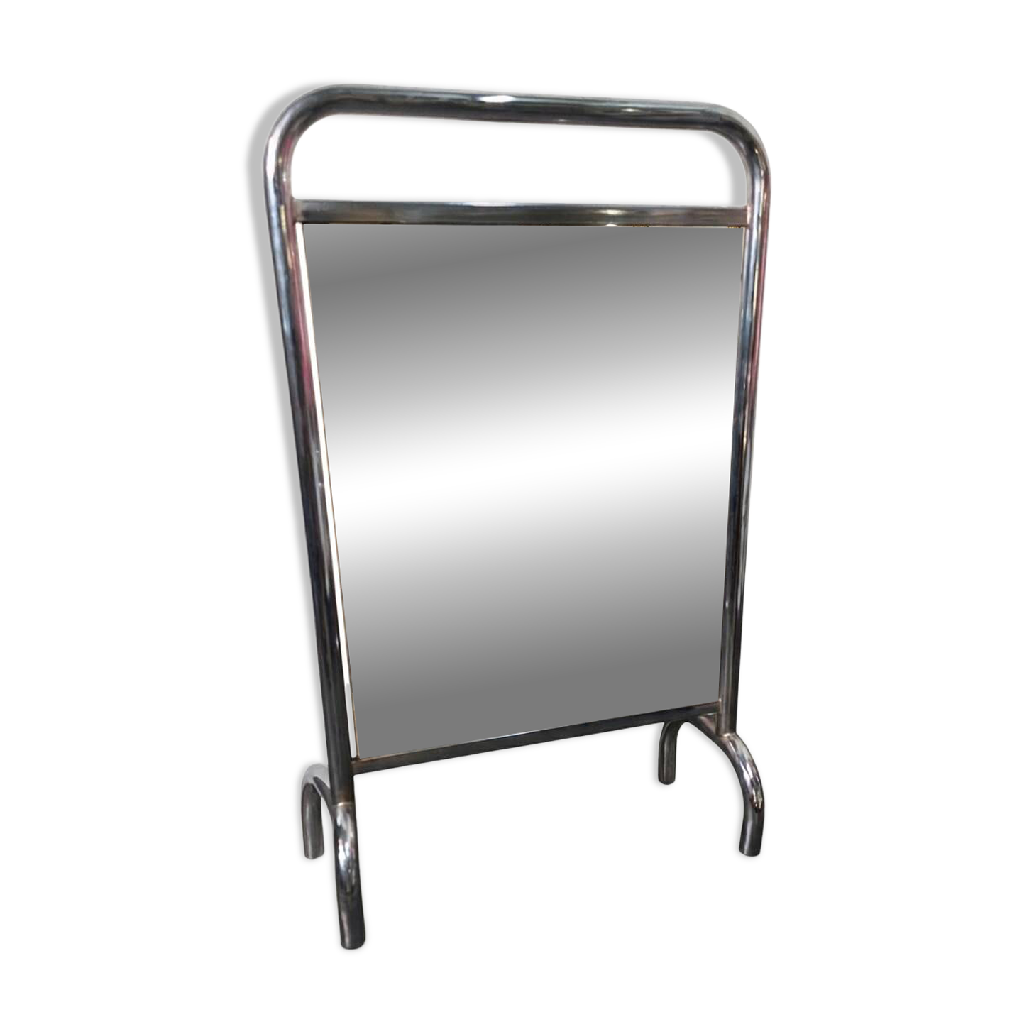 Chrome metal freestanding dressing mirror from the 1970s.